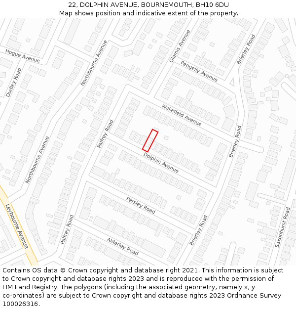 22, DOLPHIN AVENUE, BOURNEMOUTH, BH10 6DU: Location map and indicative extent of plot