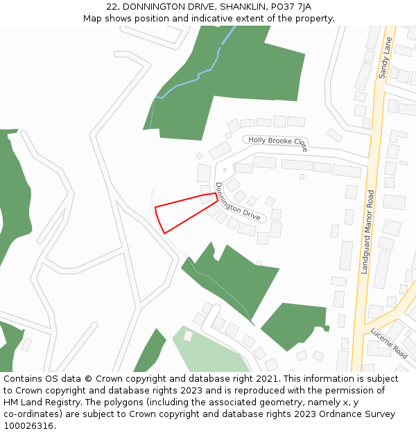 22, DONNINGTON DRIVE, SHANKLIN, PO37 7JA: Location map and indicative extent of plot