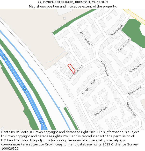 22, DORCHESTER PARK, PRENTON, CH43 9HD: Location map and indicative extent of plot