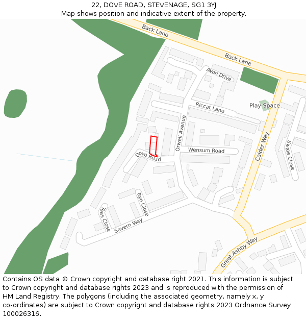 22, DOVE ROAD, STEVENAGE, SG1 3YJ: Location map and indicative extent of plot