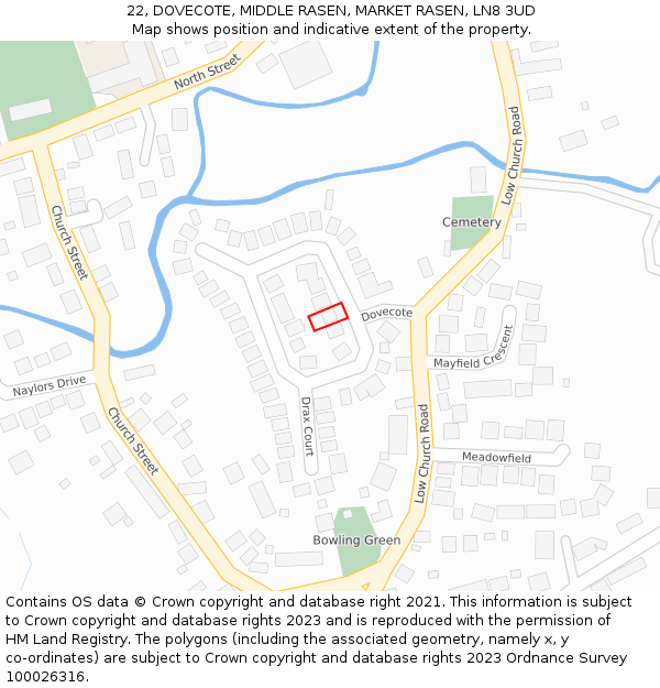 22, DOVECOTE, MIDDLE RASEN, MARKET RASEN, LN8 3UD: Location map and indicative extent of plot