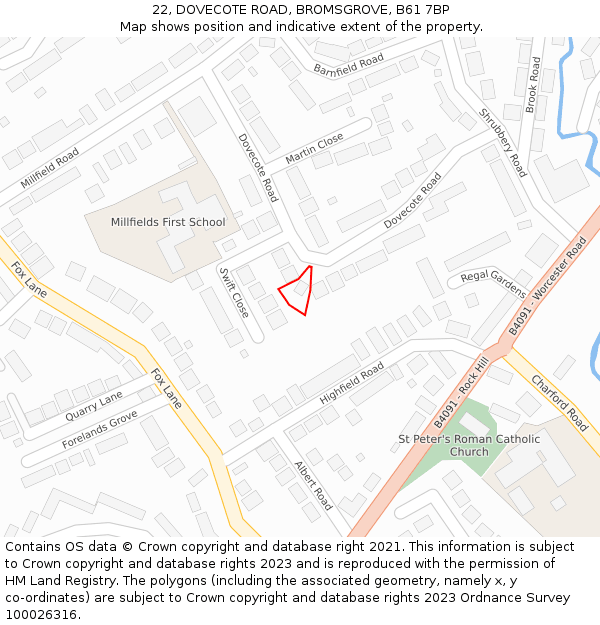 22, DOVECOTE ROAD, BROMSGROVE, B61 7BP: Location map and indicative extent of plot