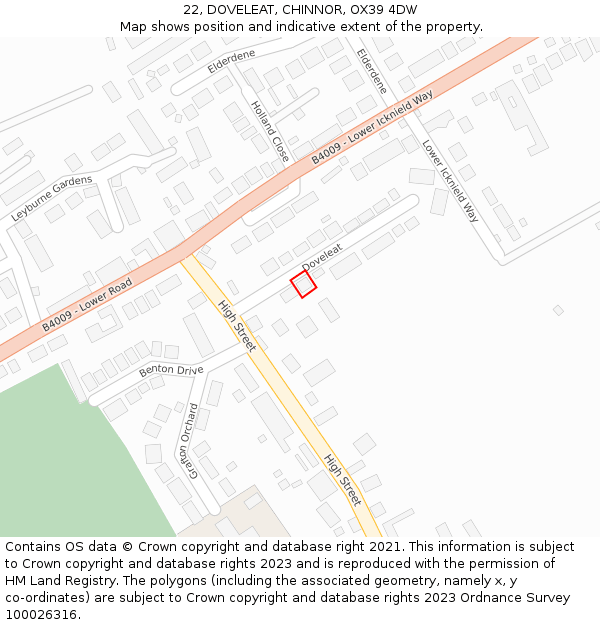 22, DOVELEAT, CHINNOR, OX39 4DW: Location map and indicative extent of plot