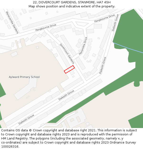 22, DOVERCOURT GARDENS, STANMORE, HA7 4SH: Location map and indicative extent of plot