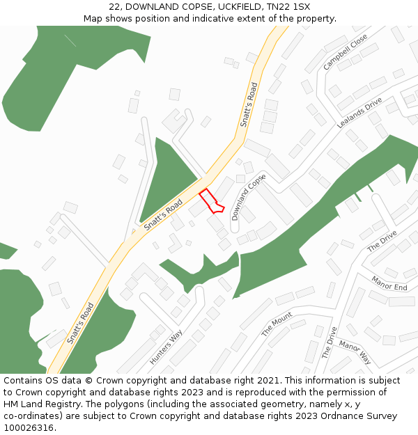 22, DOWNLAND COPSE, UCKFIELD, TN22 1SX: Location map and indicative extent of plot