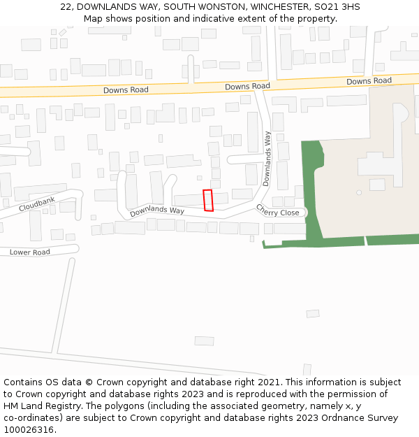 22, DOWNLANDS WAY, SOUTH WONSTON, WINCHESTER, SO21 3HS: Location map and indicative extent of plot