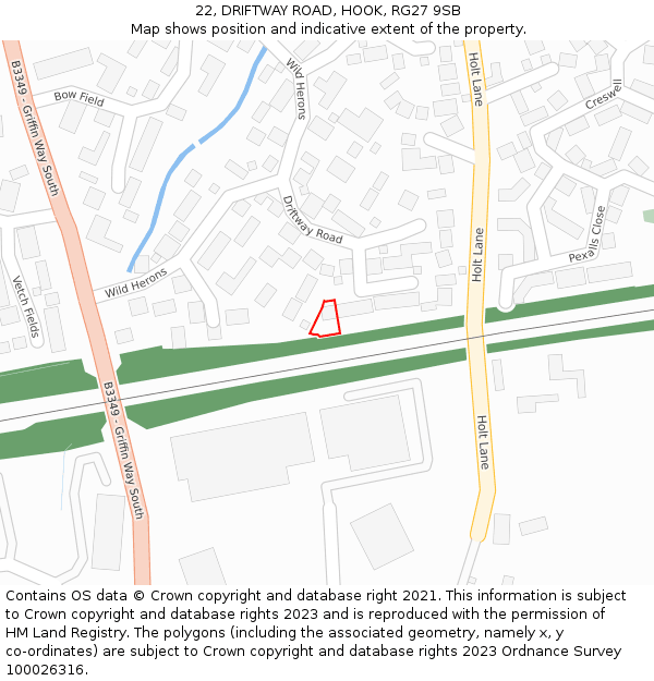 22, DRIFTWAY ROAD, HOOK, RG27 9SB: Location map and indicative extent of plot