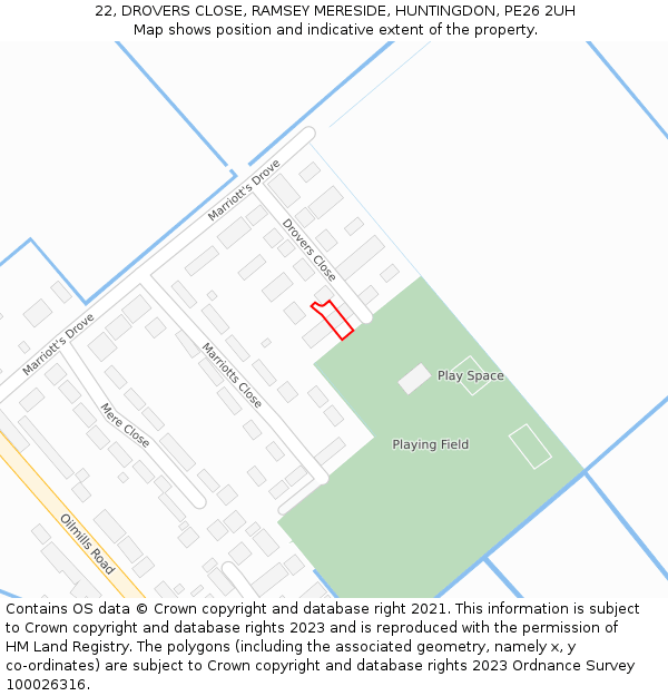 22, DROVERS CLOSE, RAMSEY MERESIDE, HUNTINGDON, PE26 2UH: Location map and indicative extent of plot