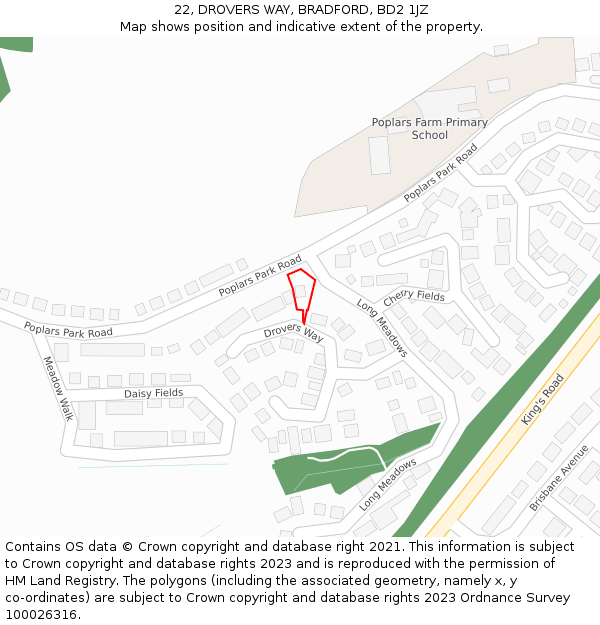 22, DROVERS WAY, BRADFORD, BD2 1JZ: Location map and indicative extent of plot