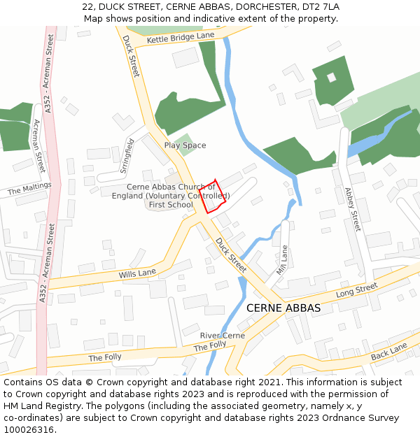 22, DUCK STREET, CERNE ABBAS, DORCHESTER, DT2 7LA: Location map and indicative extent of plot