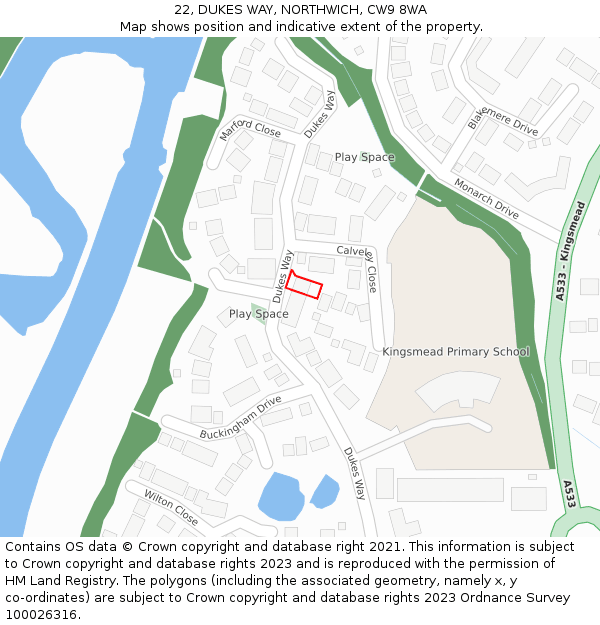 22, DUKES WAY, NORTHWICH, CW9 8WA: Location map and indicative extent of plot