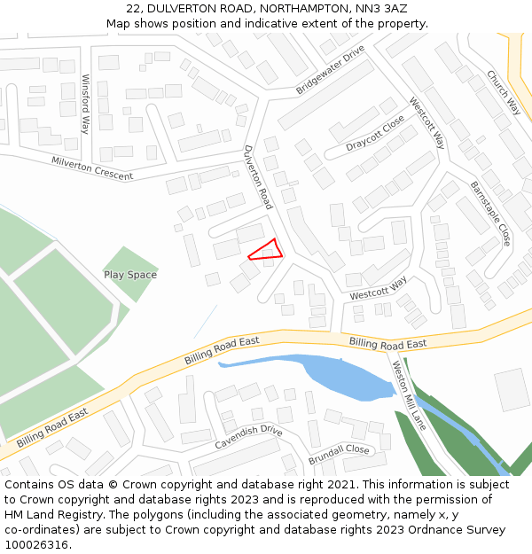 22, DULVERTON ROAD, NORTHAMPTON, NN3 3AZ: Location map and indicative extent of plot