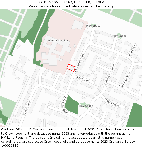 22, DUNCOMBE ROAD, LEICESTER, LE3 9EP: Location map and indicative extent of plot