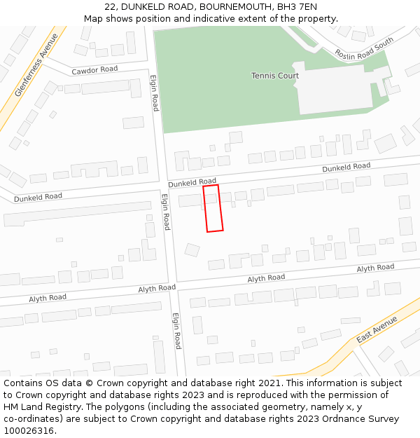 22, DUNKELD ROAD, BOURNEMOUTH, BH3 7EN: Location map and indicative extent of plot