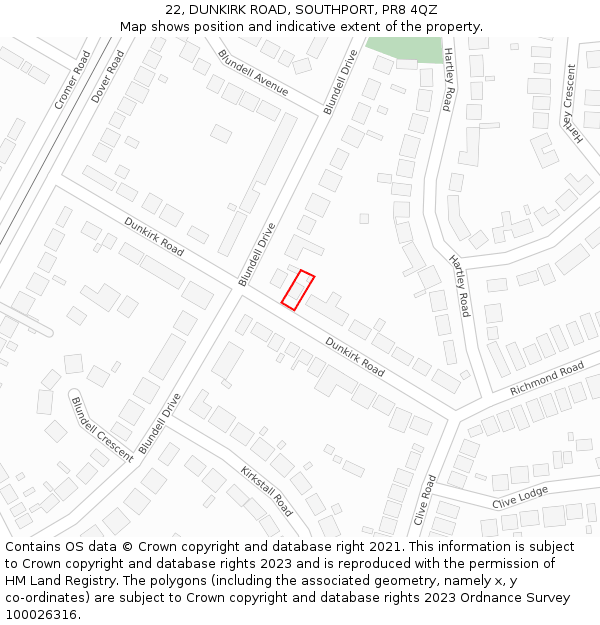 22, DUNKIRK ROAD, SOUTHPORT, PR8 4QZ: Location map and indicative extent of plot