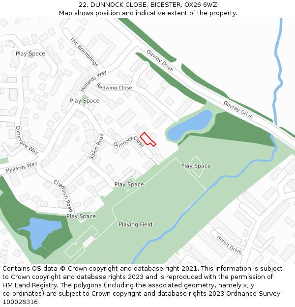 22, DUNNOCK CLOSE, BICESTER, OX26 6WZ: Location map and indicative extent of plot