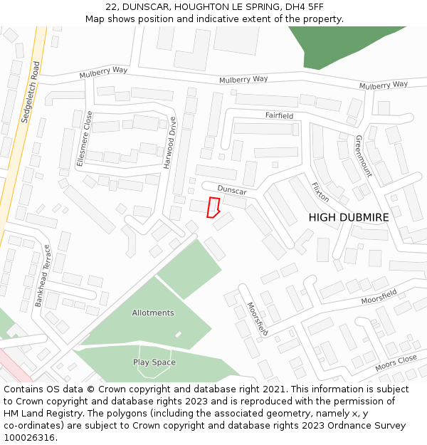 22, DUNSCAR, HOUGHTON LE SPRING, DH4 5FF: Location map and indicative extent of plot