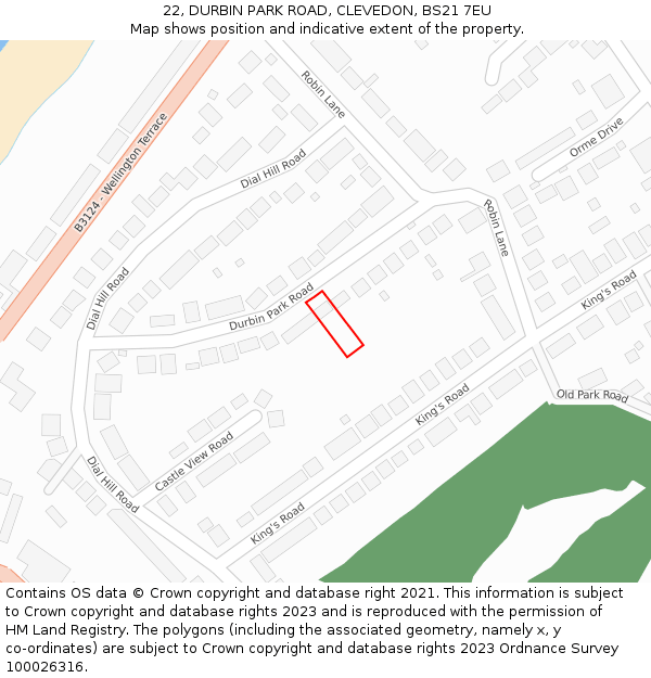 22, DURBIN PARK ROAD, CLEVEDON, BS21 7EU: Location map and indicative extent of plot