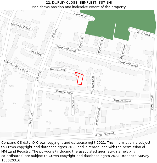 22, DURLEY CLOSE, BENFLEET, SS7 1HJ: Location map and indicative extent of plot