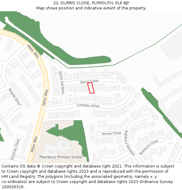 22, DURRIS CLOSE, PLYMOUTH, PL6 8JP: Location map and indicative extent of plot