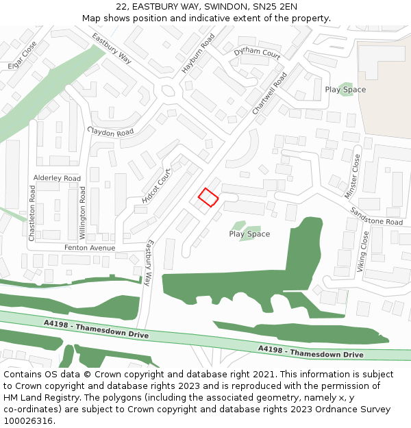 22, EASTBURY WAY, SWINDON, SN25 2EN: Location map and indicative extent of plot