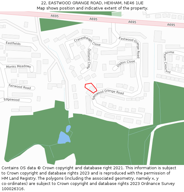 22, EASTWOOD GRANGE ROAD, HEXHAM, NE46 1UE: Location map and indicative extent of plot