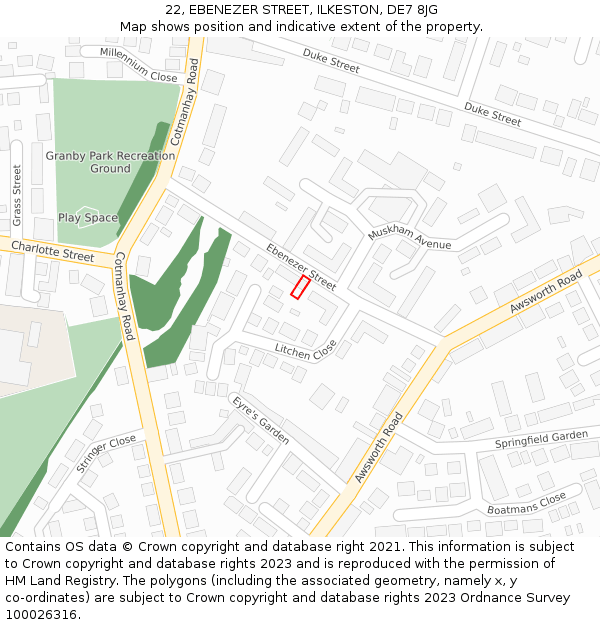22, EBENEZER STREET, ILKESTON, DE7 8JG: Location map and indicative extent of plot