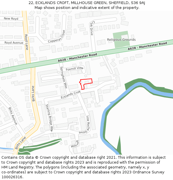 22, ECKLANDS CROFT, MILLHOUSE GREEN, SHEFFIELD, S36 9AJ: Location map and indicative extent of plot