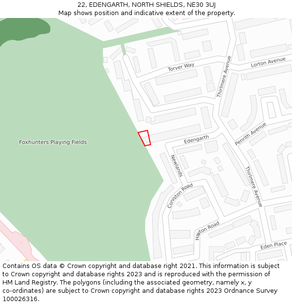22, EDENGARTH, NORTH SHIELDS, NE30 3UJ: Location map and indicative extent of plot