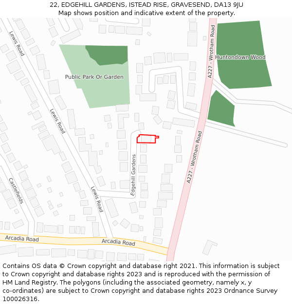 22, EDGEHILL GARDENS, ISTEAD RISE, GRAVESEND, DA13 9JU: Location map and indicative extent of plot