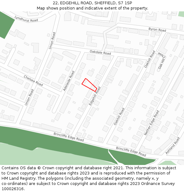 22, EDGEHILL ROAD, SHEFFIELD, S7 1SP: Location map and indicative extent of plot