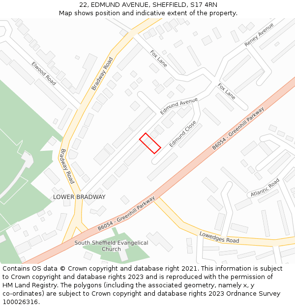 22, EDMUND AVENUE, SHEFFIELD, S17 4RN: Location map and indicative extent of plot