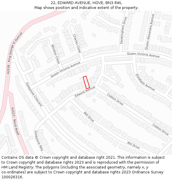 22, EDWARD AVENUE, HOVE, BN3 6WL: Location map and indicative extent of plot