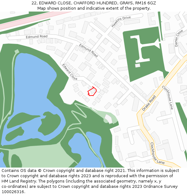 22, EDWARD CLOSE, CHAFFORD HUNDRED, GRAYS, RM16 6GZ: Location map and indicative extent of plot