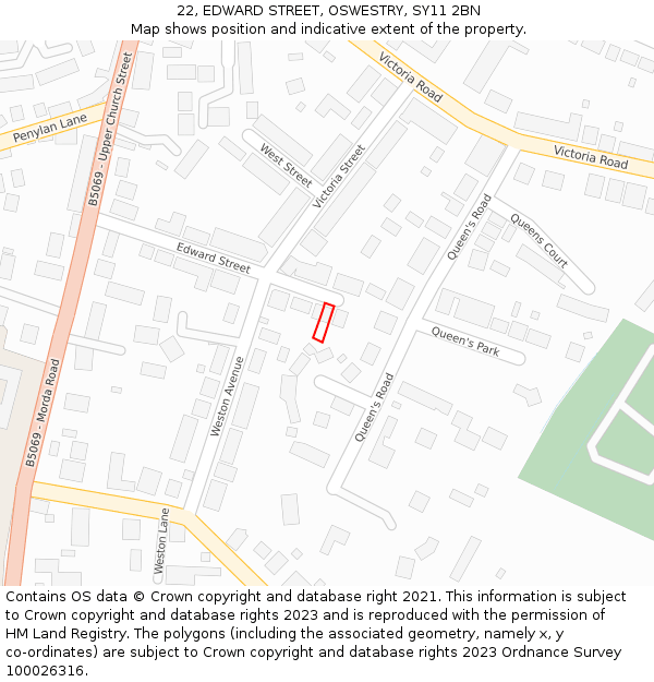 22, EDWARD STREET, OSWESTRY, SY11 2BN: Location map and indicative extent of plot