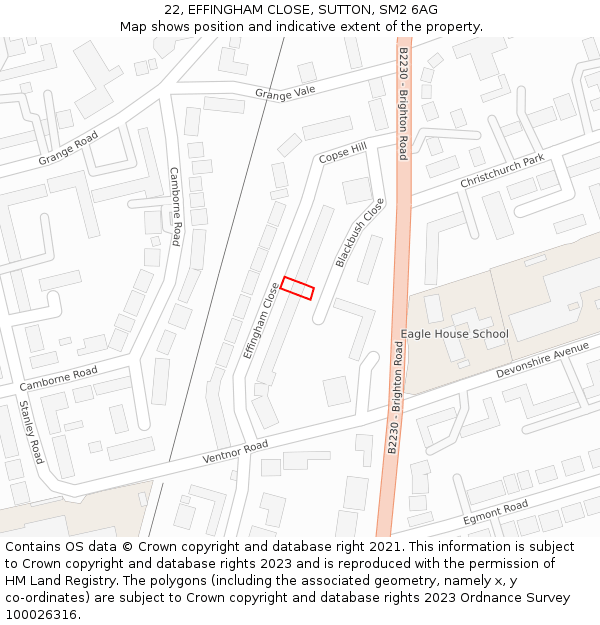 22, EFFINGHAM CLOSE, SUTTON, SM2 6AG: Location map and indicative extent of plot