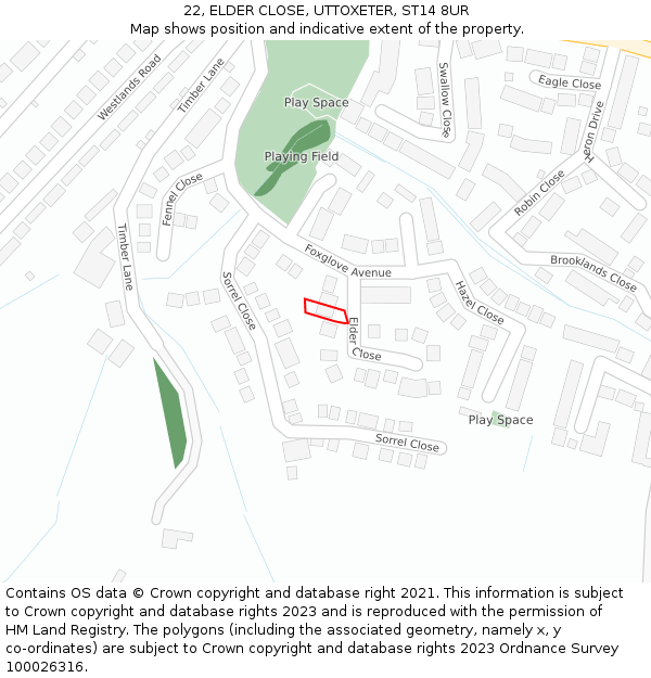 22, ELDER CLOSE, UTTOXETER, ST14 8UR: Location map and indicative extent of plot