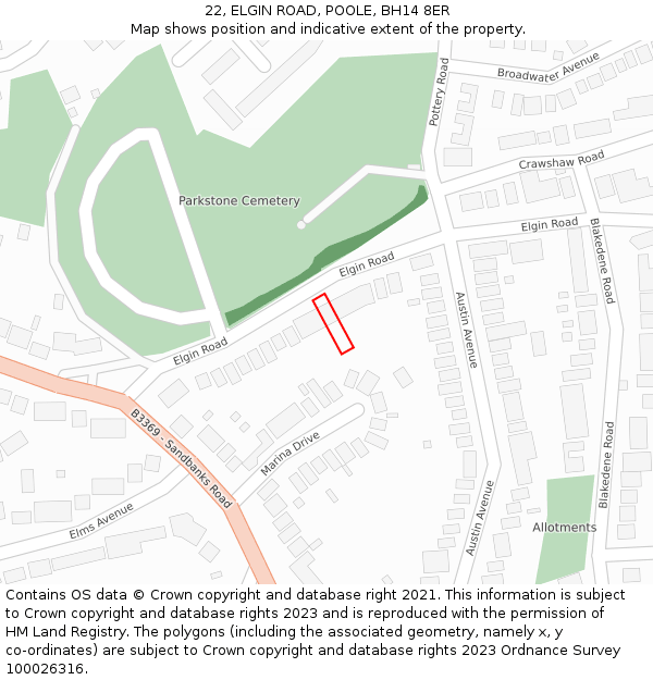 22, ELGIN ROAD, POOLE, BH14 8ER: Location map and indicative extent of plot