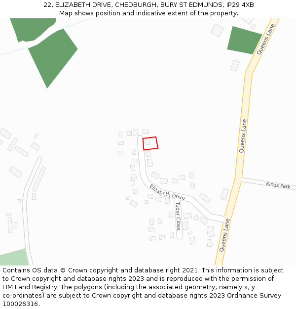 22, ELIZABETH DRIVE, CHEDBURGH, BURY ST EDMUNDS, IP29 4XB: Location map and indicative extent of plot