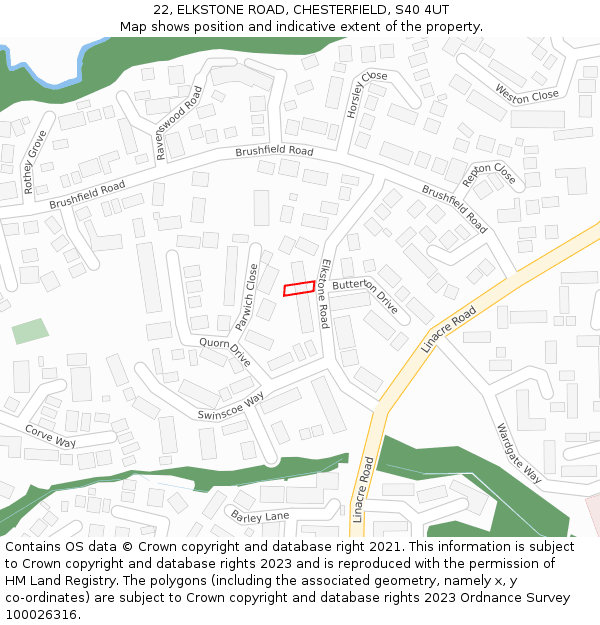 22, ELKSTONE ROAD, CHESTERFIELD, S40 4UT: Location map and indicative extent of plot