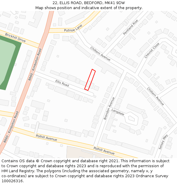 22, ELLIS ROAD, BEDFORD, MK41 9DW: Location map and indicative extent of plot