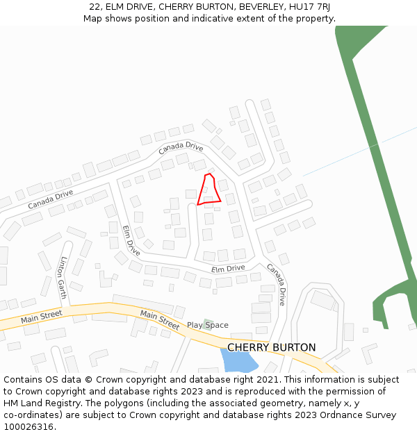 22, ELM DRIVE, CHERRY BURTON, BEVERLEY, HU17 7RJ: Location map and indicative extent of plot