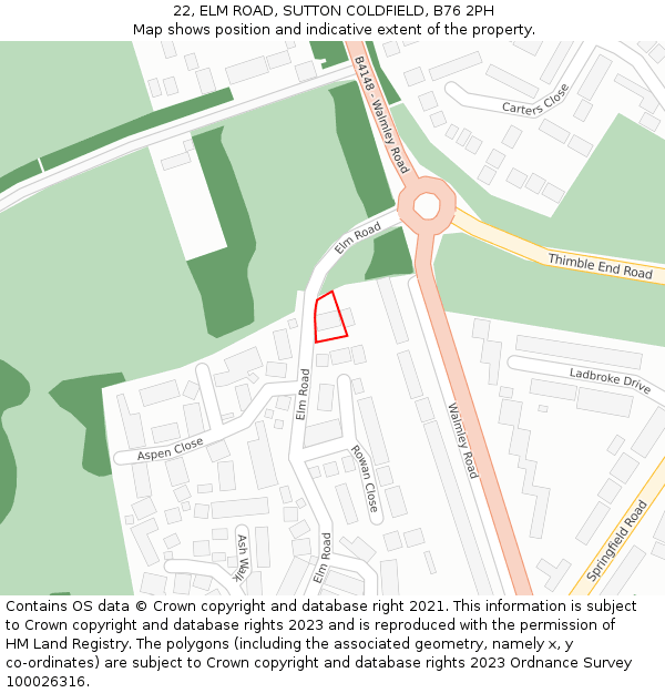22, ELM ROAD, SUTTON COLDFIELD, B76 2PH: Location map and indicative extent of plot