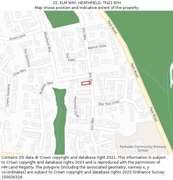 22, ELM WAY, HEATHFIELD, TN21 8YH: Location map and indicative extent of plot