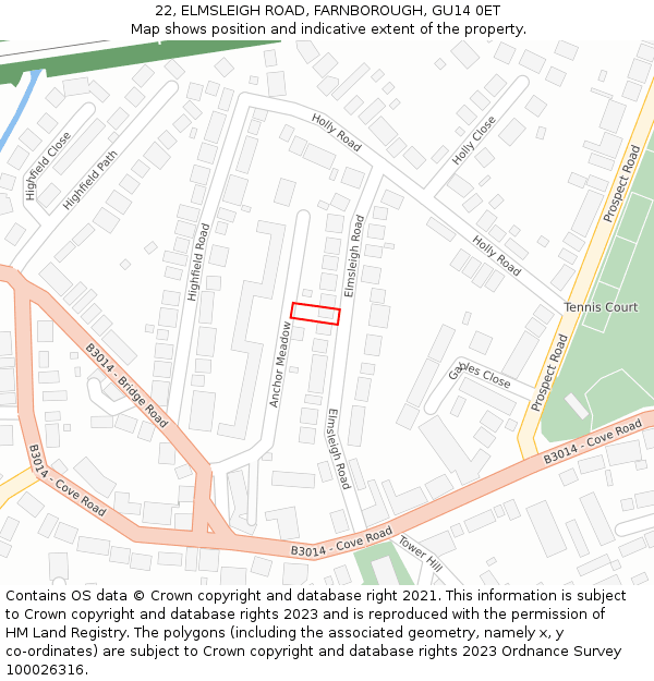 22, ELMSLEIGH ROAD, FARNBOROUGH, GU14 0ET: Location map and indicative extent of plot