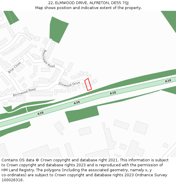 22, ELMWOOD DRIVE, ALFRETON, DE55 7QJ: Location map and indicative extent of plot
