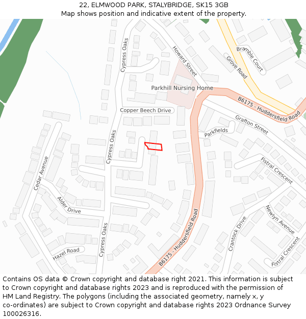 22, ELMWOOD PARK, STALYBRIDGE, SK15 3GB: Location map and indicative extent of plot