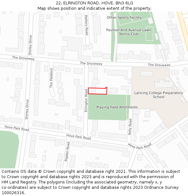 22, ELRINGTON ROAD, HOVE, BN3 6LG: Location map and indicative extent of plot