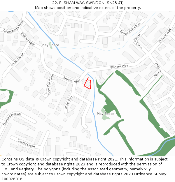 22, ELSHAM WAY, SWINDON, SN25 4TJ: Location map and indicative extent of plot