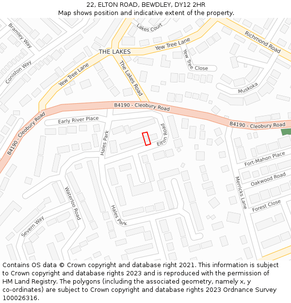 22, ELTON ROAD, BEWDLEY, DY12 2HR: Location map and indicative extent of plot